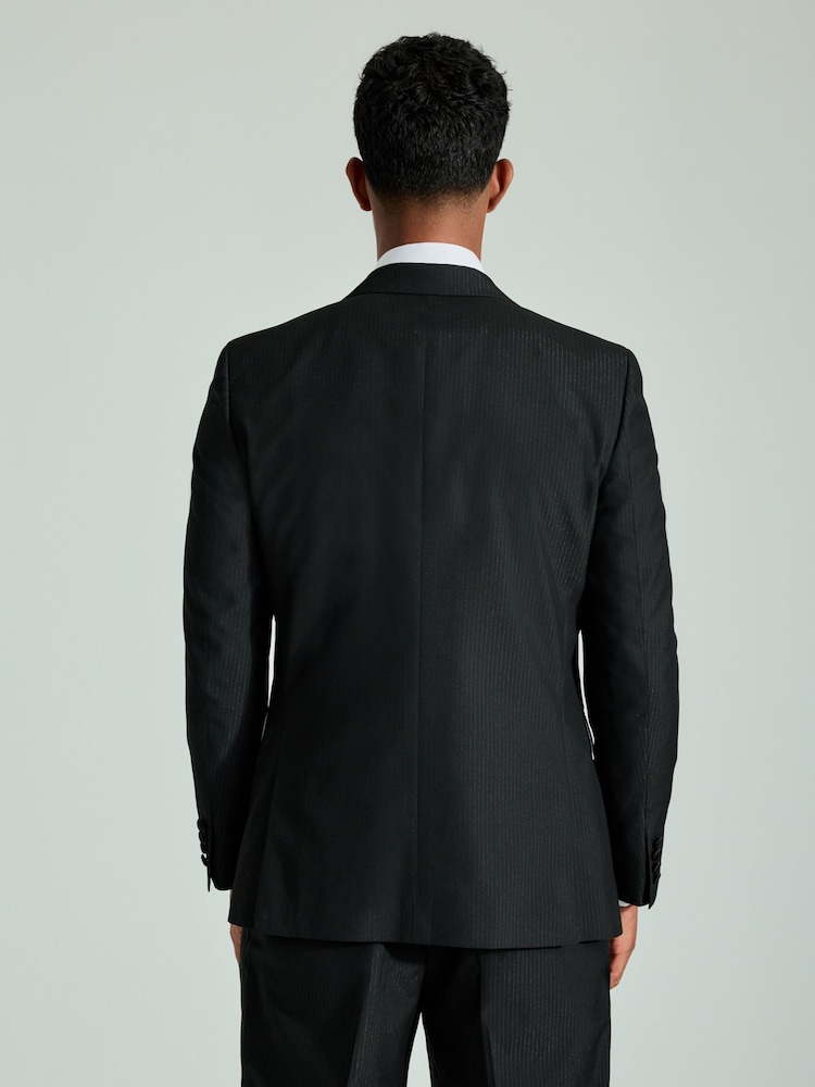 Black Slim Fit Glitter Stripe Tuxedo Suit Jacket - Image 4 of 10