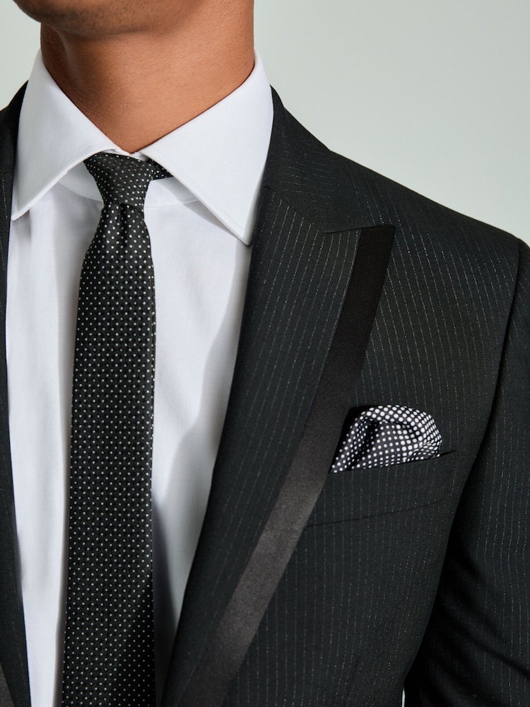 Black Slim Fit Glitter Stripe Tuxedo Suit Jacket - Image 5 of 10