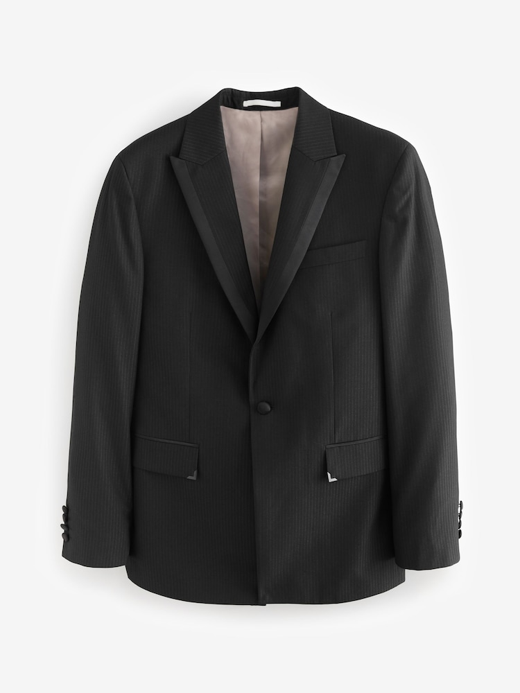 Black Slim Fit Glitter Stripe Tuxedo Suit Jacket - Image 7 of 10