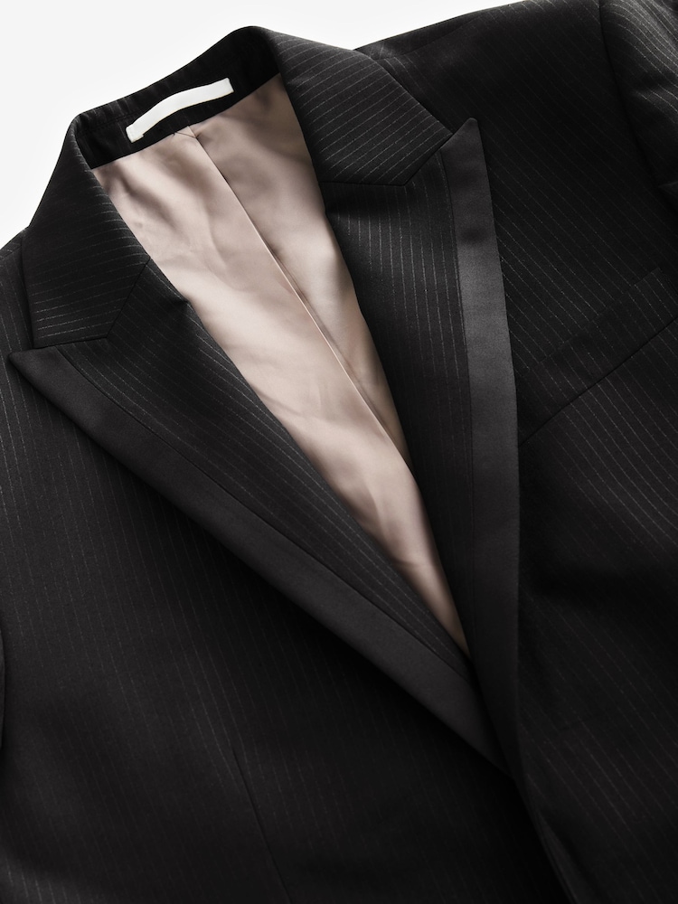 Black Slim Fit Glitter Stripe Tuxedo Suit Jacket - Image 8 of 10