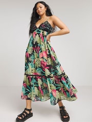 Simply Be Black Floral Print Maxi Beach Dress - Image 1 of 4