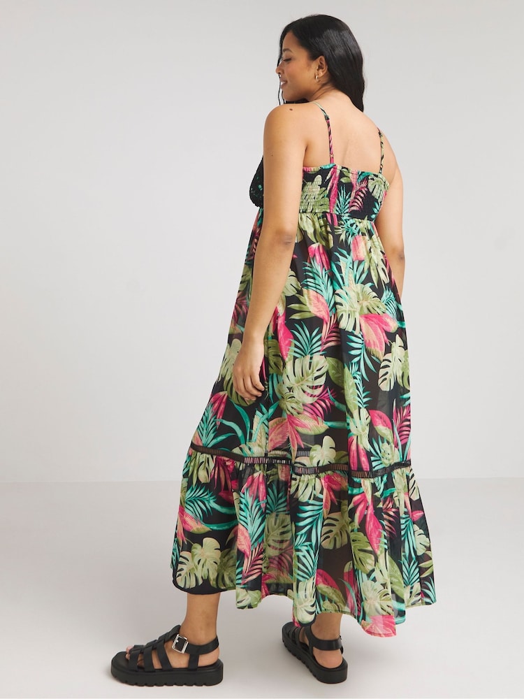 Simply Be Black Floral Print Maxi Beach Dress - Image 2 of 4