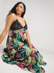 Simply Be Black Floral Print Maxi Beach Dress - Image 3 of 4
