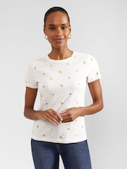 Hobbs White Printed Pixie 100% Cotton T-Shirt - Image 1 of 4