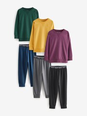 Green/Ochre/Plum Long Leg 100% Cotton Pyjamas 3 Pack (3-16yrs) - Image 1 of 7