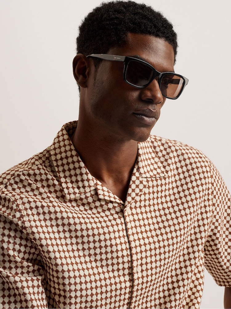Ted Baker Brown Textured Geo Oise Shirt - Image 2 of 6
