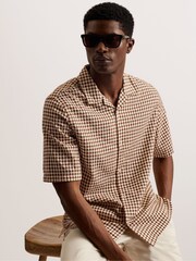 Ted Baker Brown Textured Geo Oise Shirt - Image 4 of 6