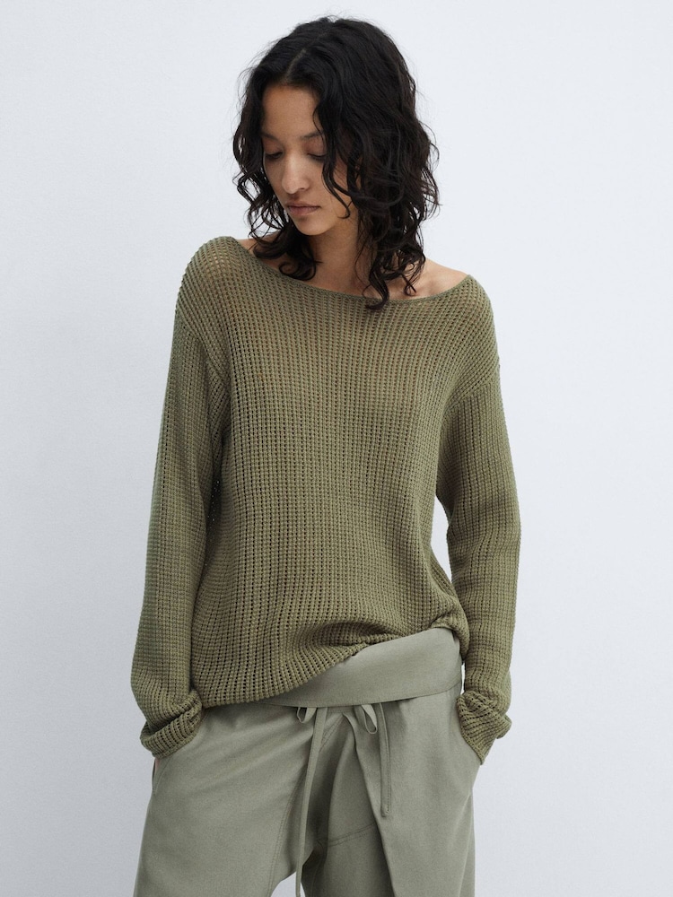 Mango Brown Boat Neck 100% Cotton Knitted Sweater - Image 1 of 1