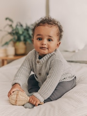 Grey Born In 2025 Baby Knitted 100% Cotton Cardigan - Image 2 of 12