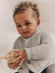Grey Born In 2025 Baby Knitted 100% Cotton Cardigan - Image 3 of 12