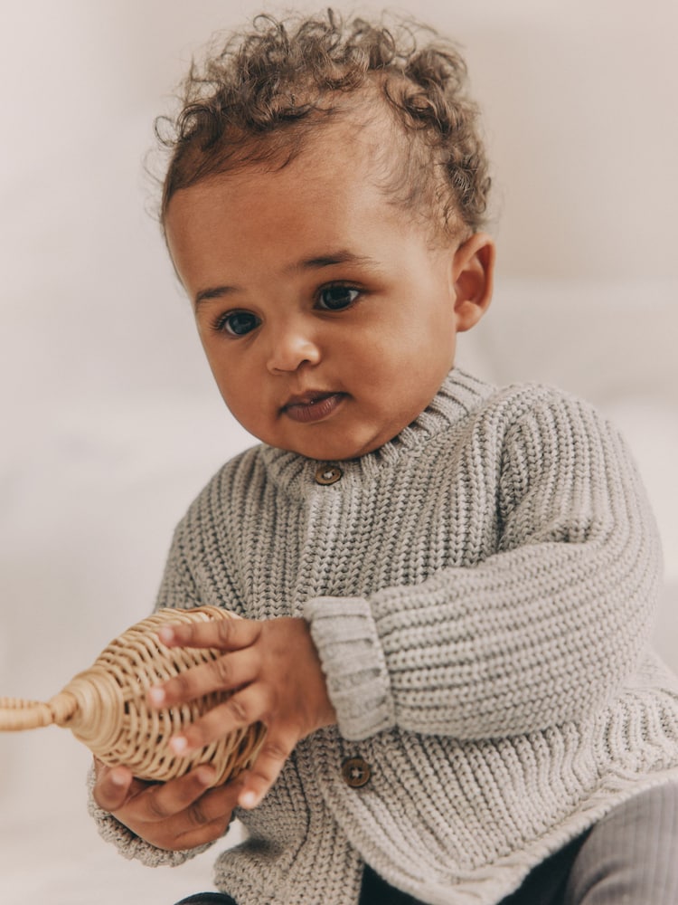 Grey Born In 2025 Baby Knitted 100% Cotton Cardigan - Image 3 of 12