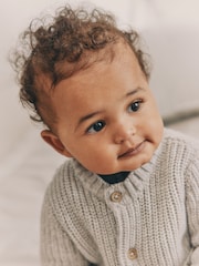 Grey Born In 2025 Baby Knitted 100% Cotton Cardigan - Image 4 of 12
