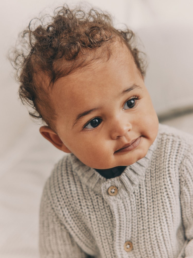 Grey Born In 2025 Baby Knitted 100% Cotton Cardigan - Image 4 of 12