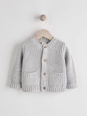 Grey Born In 2025 Baby Knitted 100% Cotton Cardigan - Image 5 of 12