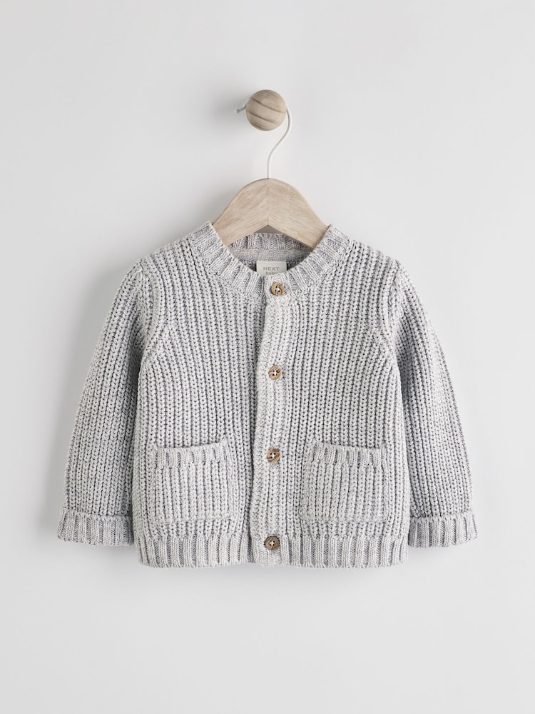 Grey Born In 2025 Baby Knitted 100% Cotton Cardigan - Image 5 of 12