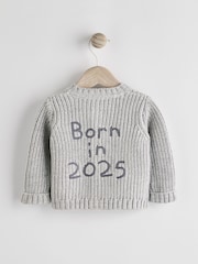 Grey Born In 2025 Baby Knitted 100% Cotton Cardigan - Image 6 of 12