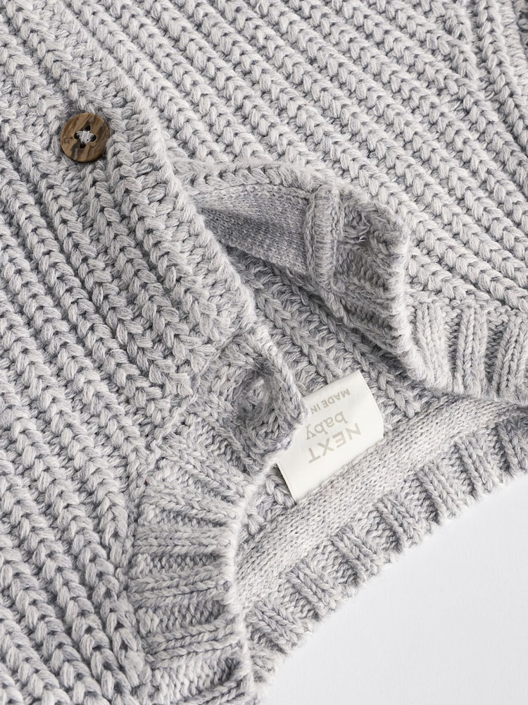 Grey Born In 2025 Baby Knitted 100% Cotton Cardigan - Image 9 of 12