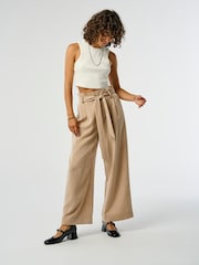 ONLY Cream Wide Leg Tie Front Trousers - Image 1 of 7