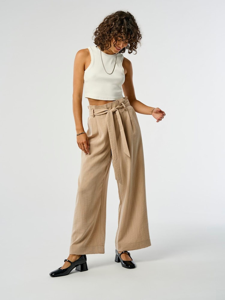 ONLY Cream Wide Leg Tie Front Trousers - Image 1 of 7