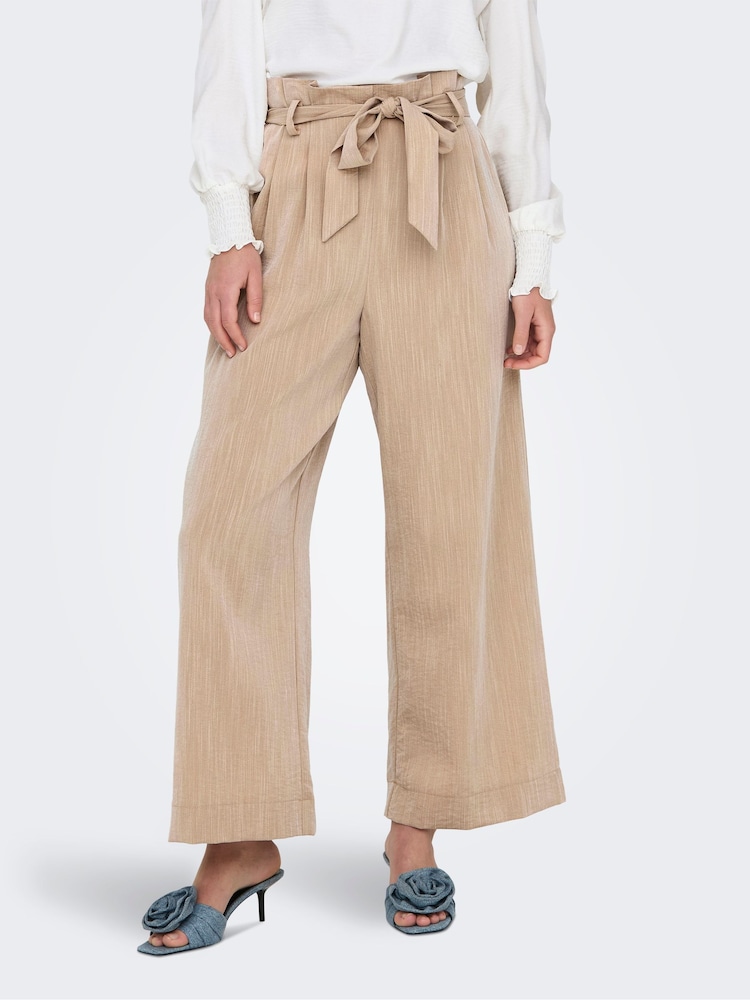 ONLY Cream Wide Leg Tie Front Trousers - Image 2 of 7