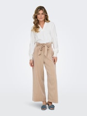 ONLY Cream Wide Leg Tie Front Trousers - Image 4 of 7