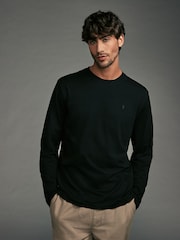 Navy/White/Black/Stone Long Sleeve 100% Cotton T-Shirts 4 Pack - Image 6 of 14