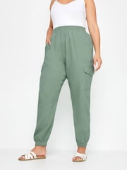 Yours Curve Green 100% Cotton Cheesecloth Cuffed Joggers - Image 1 of 5