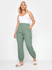 Yours Curve Green 100% Cotton Cheesecloth Cuffed Joggers - Image 2 of 5