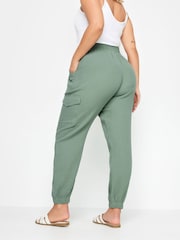 Yours Curve Green 100% Cotton Cheesecloth Cuffed Joggers - Image 3 of 5
