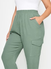 Yours Curve Green 100% Cotton Cheesecloth Cuffed Joggers - Image 4 of 5