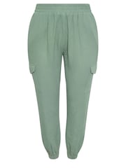 Yours Curve Green 100% Cotton Cheesecloth Cuffed Joggers - Image 5 of 5