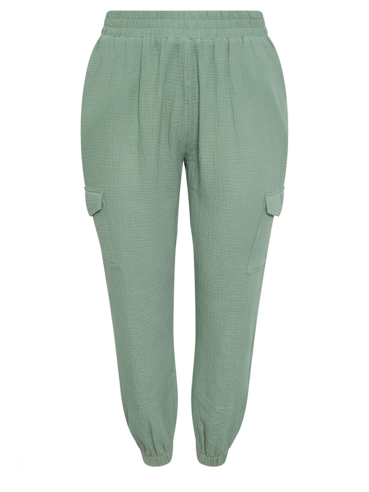 Yours Curve Green 100% Cotton Cheesecloth Cuffed Joggers - Image 5 of 5