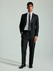 Black Straight Fit Glitter Stripe Tuxedo Suit Trousers - Image 2 of 6