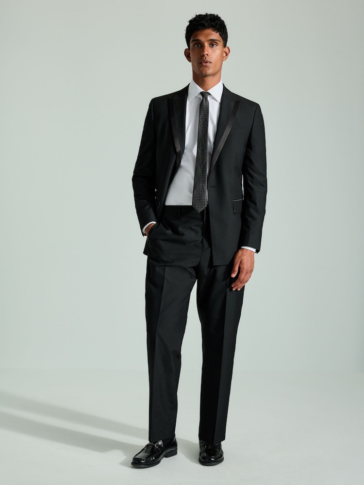 Black Straight Fit Glitter Stripe Tuxedo Suit Trousers - Image 2 of 6