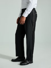 Black Straight Fit Glitter Stripe Tuxedo Suit Trousers - Image 4 of 6