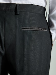 Black Straight Fit Glitter Stripe Tuxedo Suit Trousers - Image 6 of 6