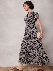 Mint Velvet Blue Navy 100% Cotton Floral Print Maxi Dress - Image 1 of 4
