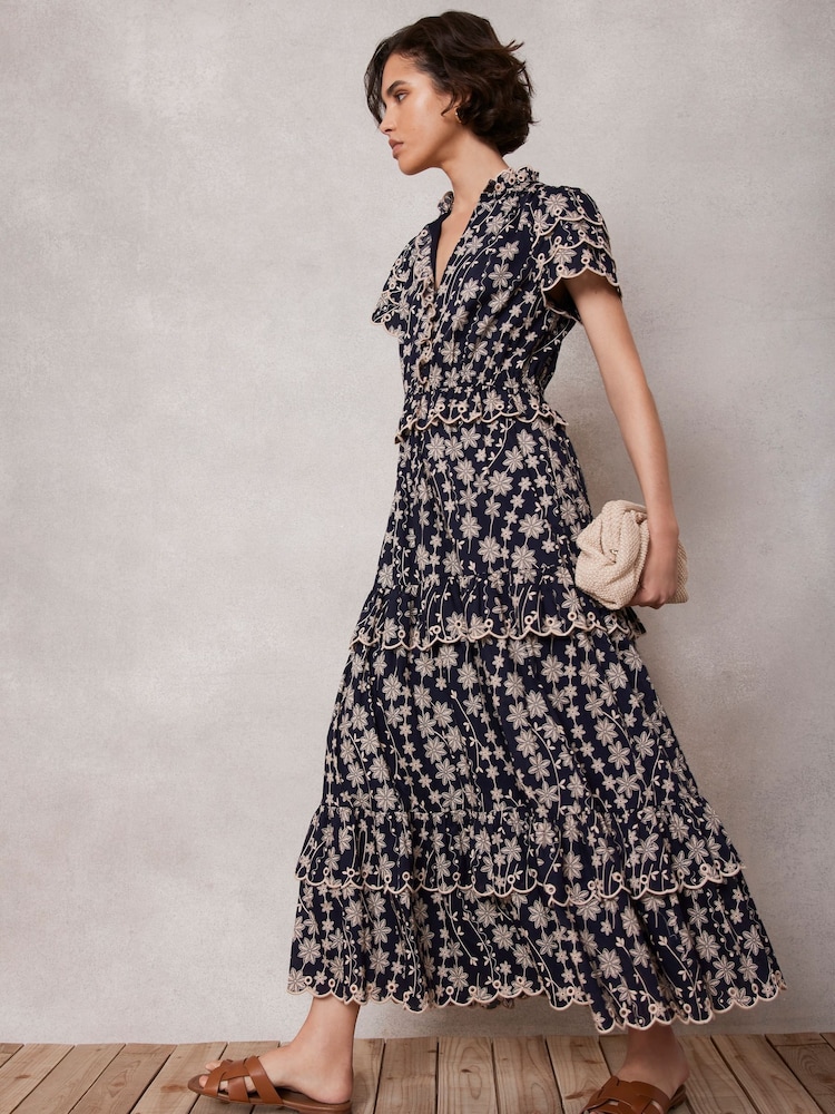 Mint Velvet Blue Navy 100% Cotton Floral Print Maxi Dress - Image 1 of 4