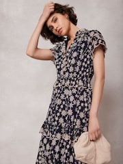 Mint Velvet Blue Navy 100% Cotton Floral Print Maxi Dress - Image 2 of 4