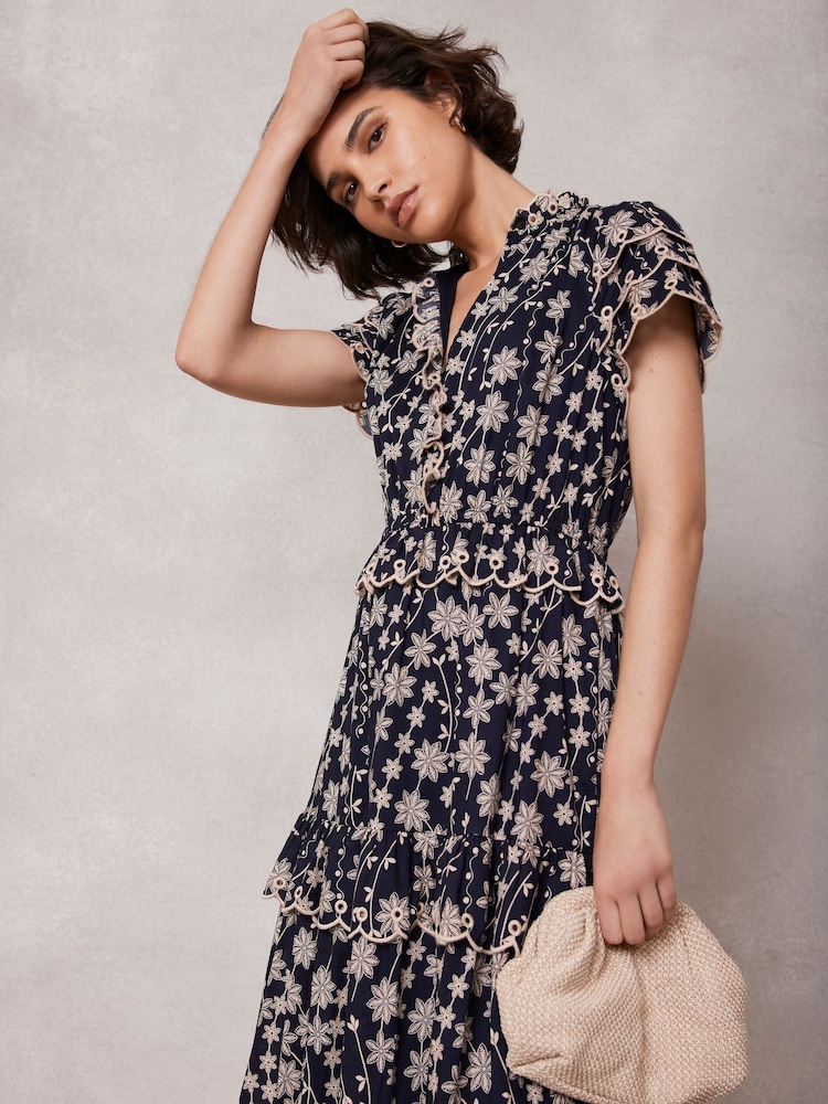 Mint Velvet Blue Navy 100% Cotton Floral Print Maxi Dress - Image 2 of 4