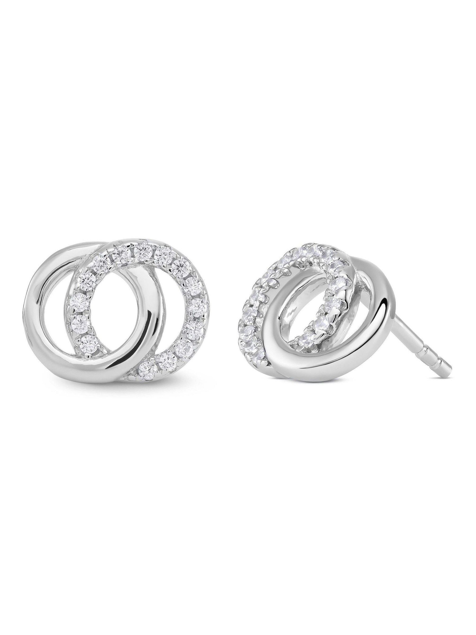 Sterling Silver Gold Plated Double Circle Stud Earrings - Cubic Zirconia Hypoallergenic Jewelry For Women