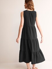 Boden Black 100% Cotton Double Cloth Maxi Tiered Dress - Image 3 of 5