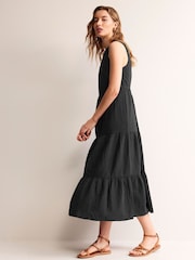 Boden Black 100% Cotton Double Cloth Maxi Tiered Dress - Image 4 of 5