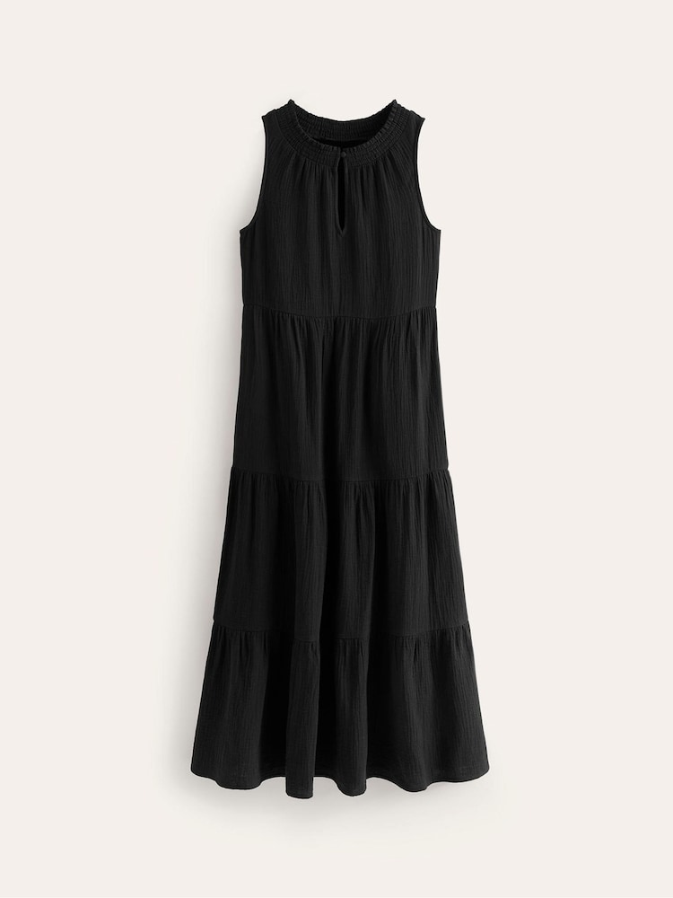 Boden Black 100% Cotton Double Cloth Maxi Tiered Dress - Image 5 of 5