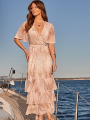 Sosandar Tiered Hem Wrap Jersey средних размеров платья - Image 1 of 5