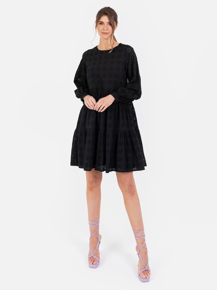Long Sleeve Broderie Smock Dress - Image 1 of 5