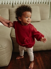 Red/White Bow Print Cosy Baby Sweatshirt And Leggings 2 Piece Set - Image 1 of 15