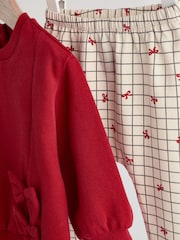 Red/White Bow Print Cosy Baby Sweatshirt And Leggings 2 Piece Set - Image 10 of 15