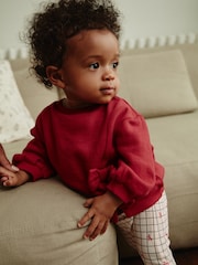 Red/White Bow Print Cosy Baby Sweatshirt And Leggings 2 Piece Set - Image 2 of 15