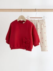 Red/White Bow Print Cosy Baby Sweatshirt And Leggings 2 Piece Set - Image 4 of 15